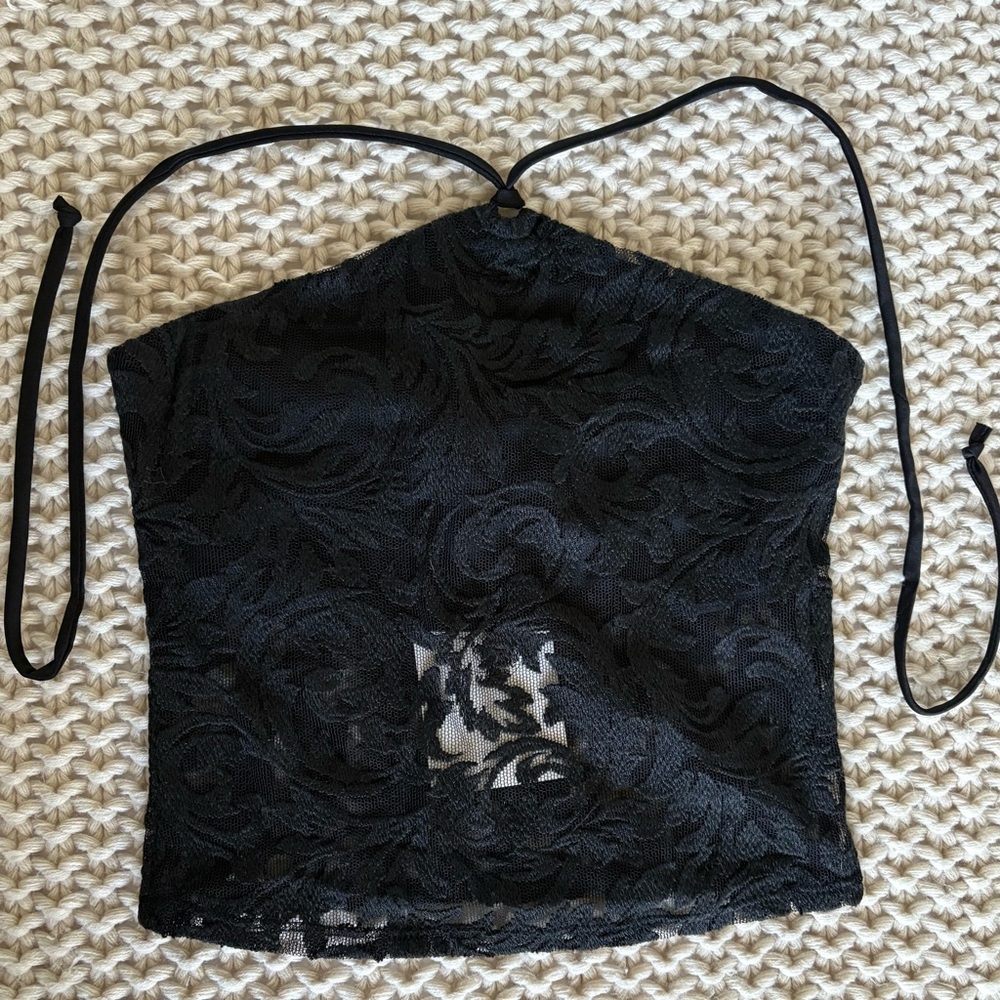NWT Urban Renewal women's black lace flower halter top
